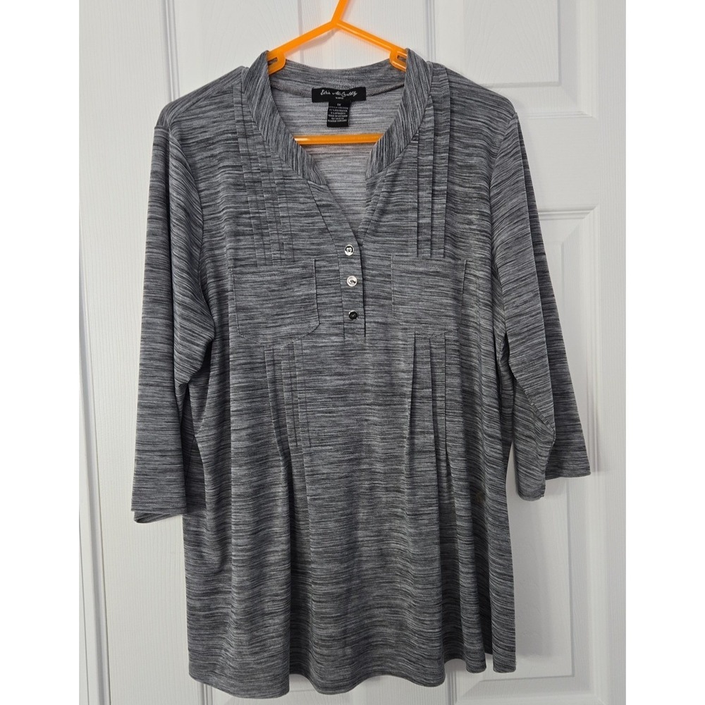 Elie McCarthy Womans  Blouse Plus Size 1X grey‎ 3/4 Sleeves